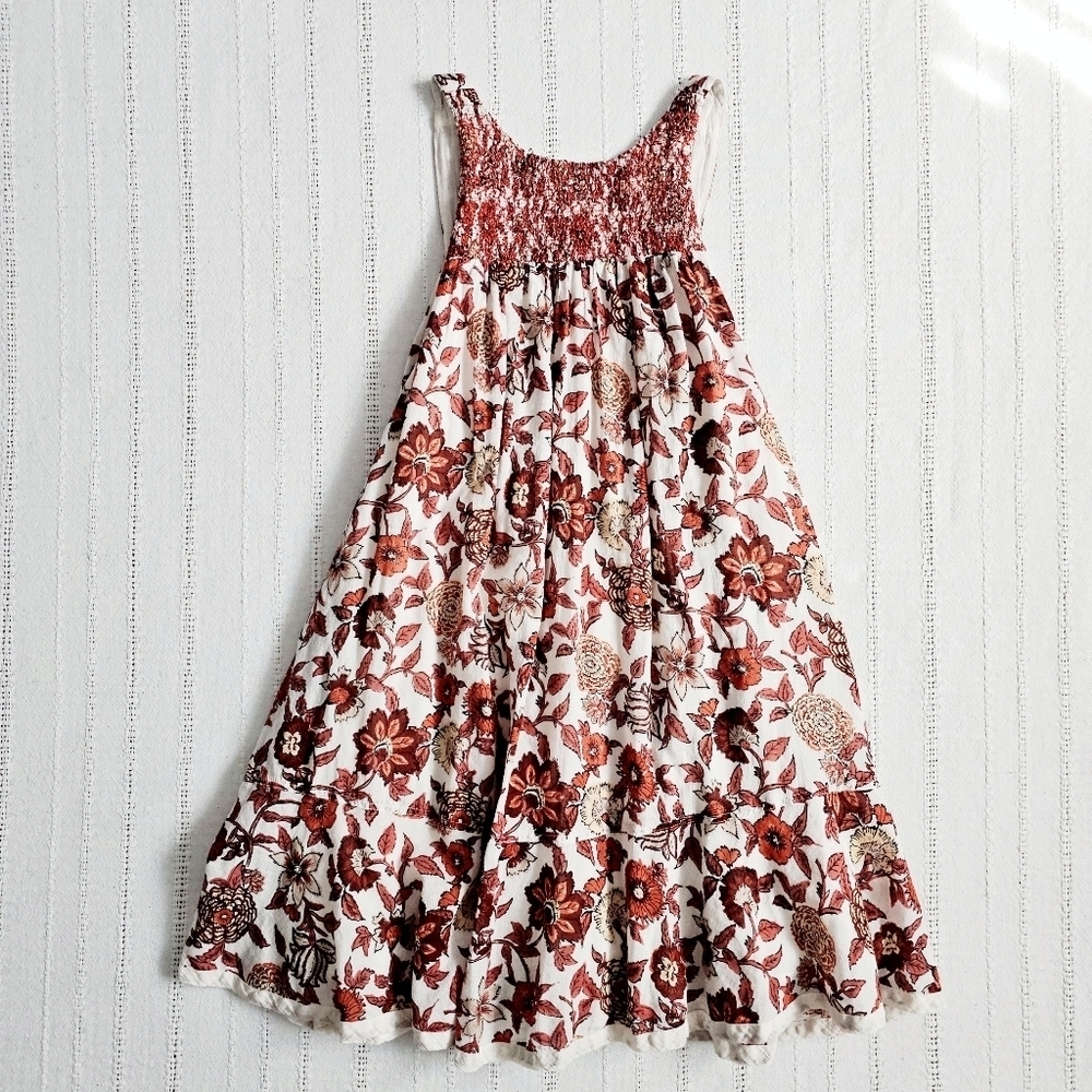 Free People Oh Baby Floral Mini Dress Swing Fully Lined White Cotton Smocked XS